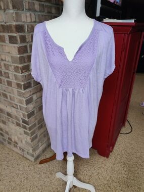 Just My Size Lavender Crochet Yoke Tunic Top Size 2x Lot Of 2 New